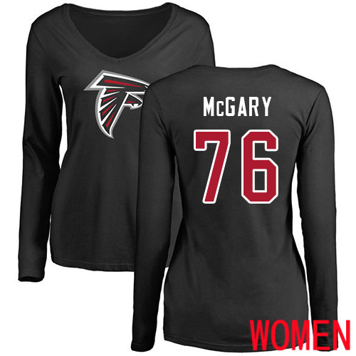 Atlanta Falcons Black Women Kaleb McGary Name And Number Logo NFL Football #76 Long Sleeve T Shirt